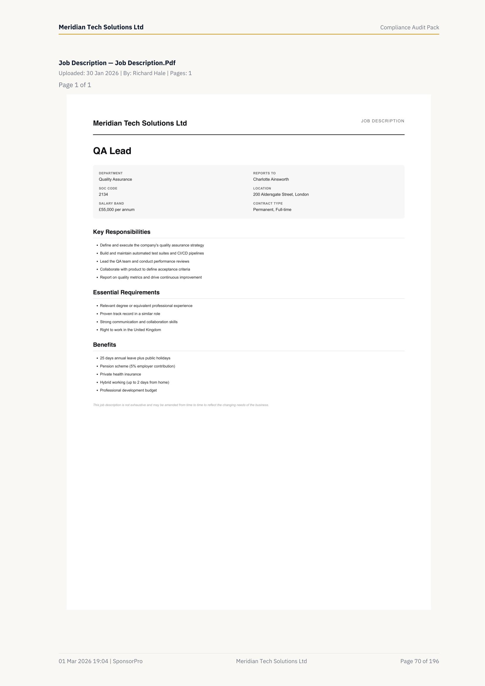 Worker: Ananya Patel — Job Description