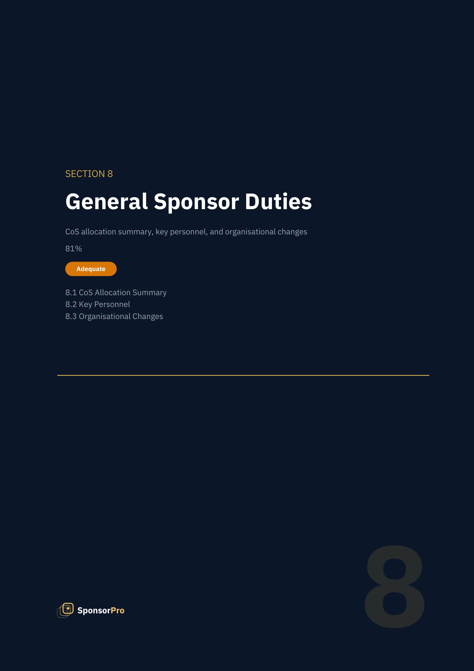 Section 8: General Sponsor Duties