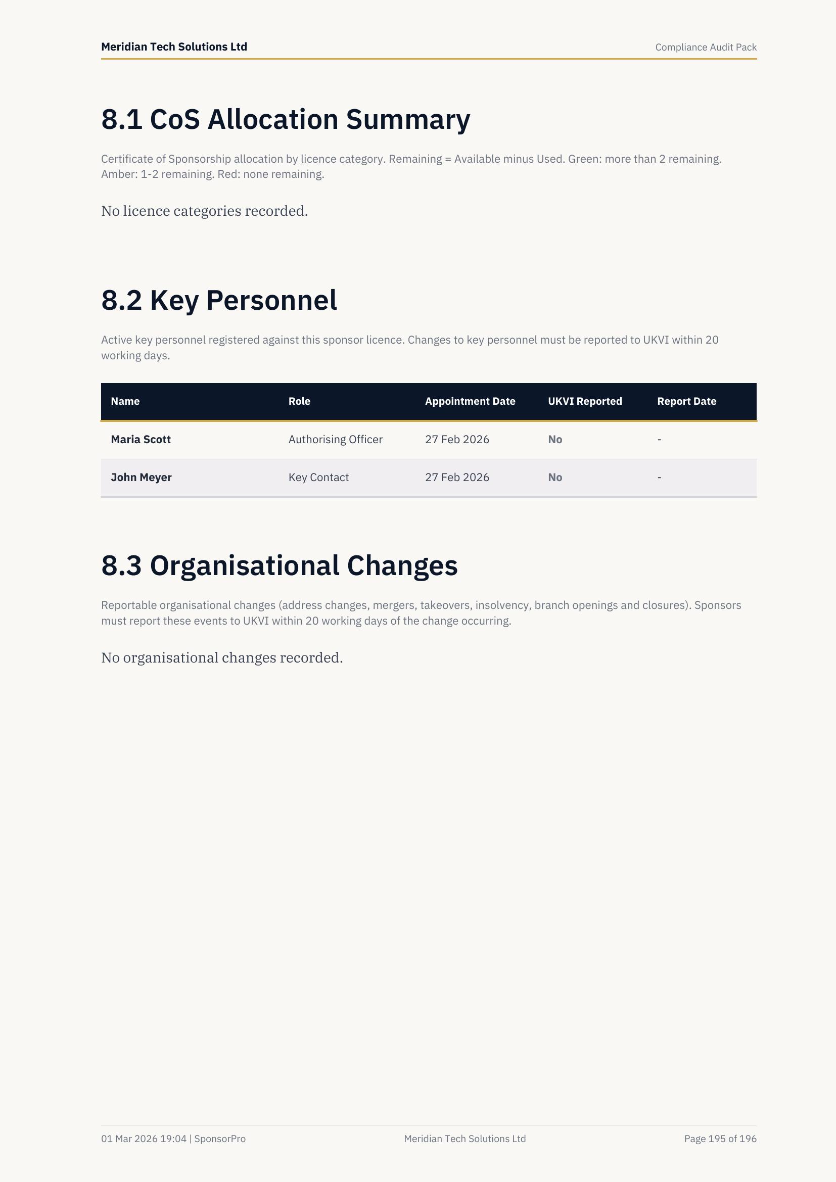 CoS Allocation, Key Personnel & Org Changes